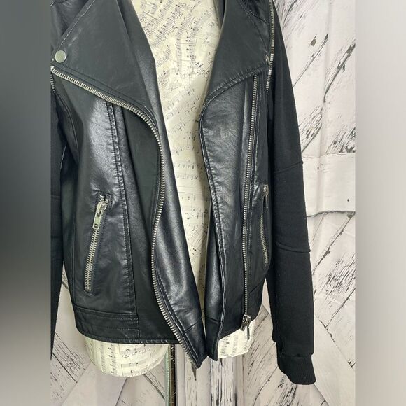 JOLT FAUX LEATHER HOODIE JACKET BLACK SIZE L - Picture 2 of 7